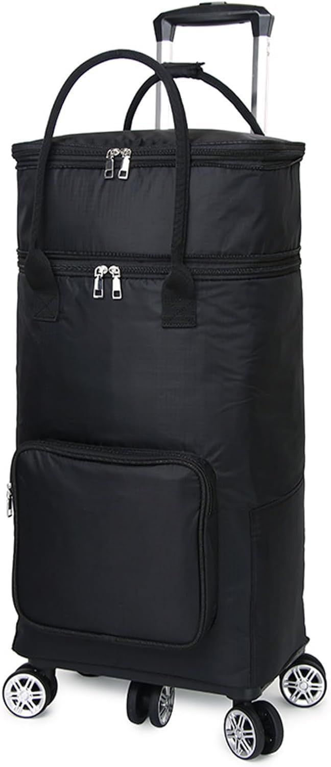 Leechatwin ショッピングカート 48L 保冷機能付き 折りたたみ 買い物カート 保冷バック 5輪 お買い物キャリー キャスター付き 買い物カート 買い物かご 取り外し可能 2WAY 大容量 軽量 ハンドル長さ調節4段階 (ブラック, 48L)
