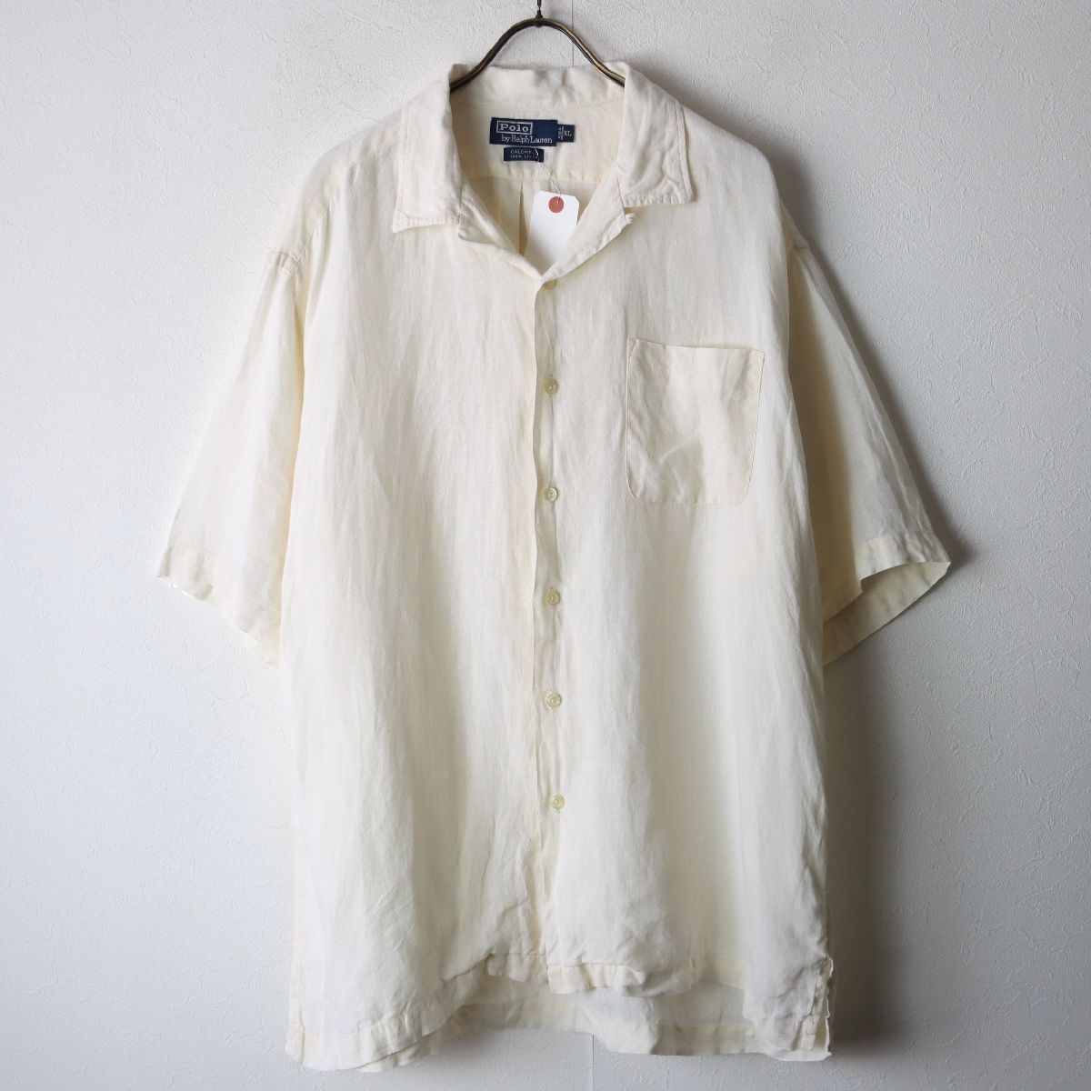 90's POLO RALPH LAUREN ポロラルフローレン CALDWELL 開襟シャツ リネンシャツ オープンカラー オフホワイト XL/ 古着 ヴィンテージ