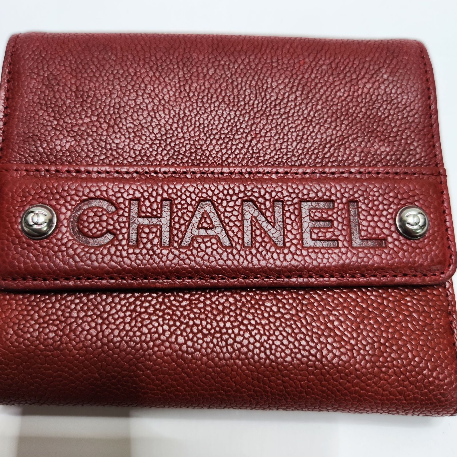 正規保証】CHANEL 2つ折財布キャビアスキンボルドーココマーク10番台