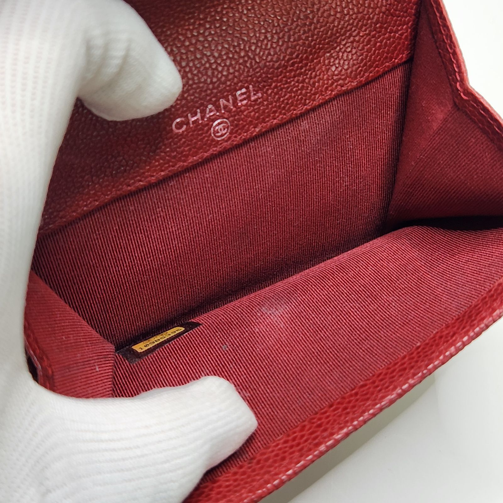 正規保証】CHANEL 2つ折財布キャビアスキンボルドーココマーク10番台