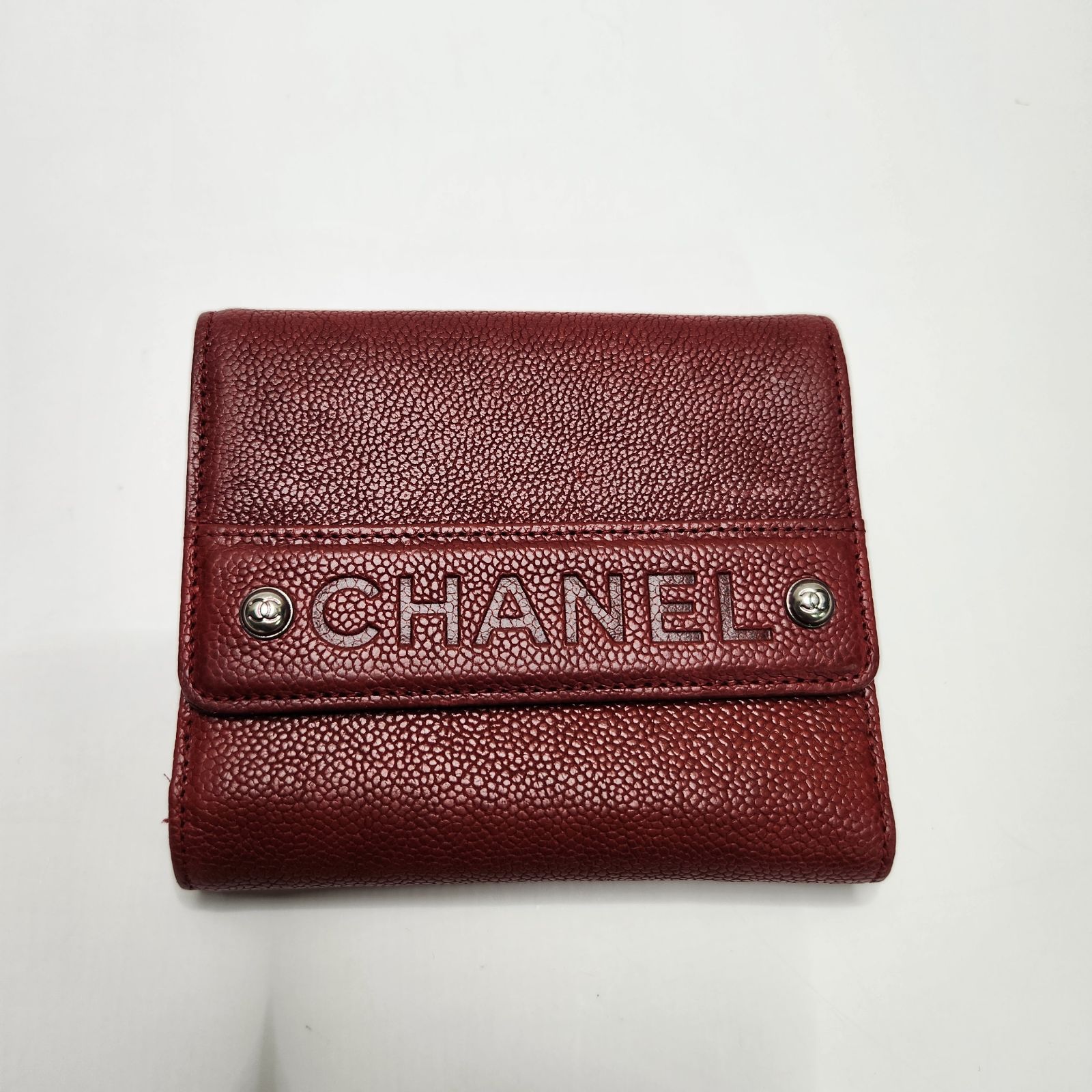 正規保証】CHANEL 2つ折財布キャビアスキンボルドーココマーク10番台