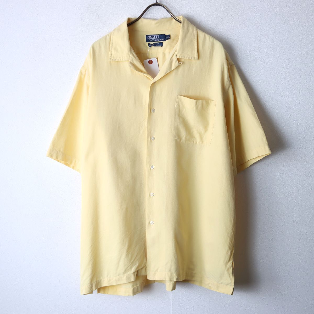 90's POLO RALPH LAUREN ポロラルフローレン CALDWELL 開襟シャツ オープンカラーシャツ イエロー XL/ 古着 ヴィンテージ