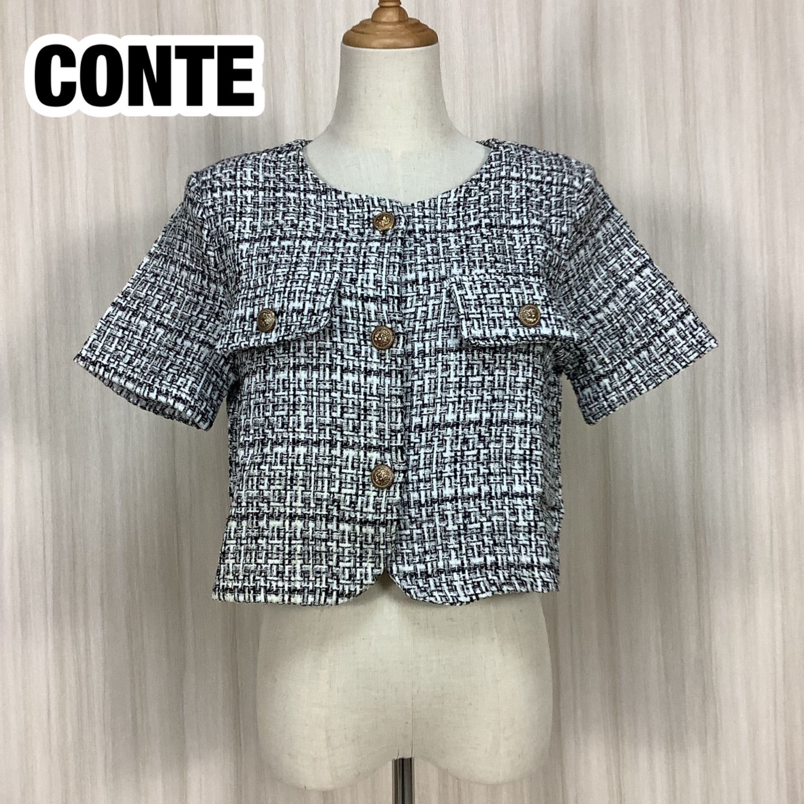 美品】【使用感少】CONTE コンテ クロップド 半袖ツイードジャケット 