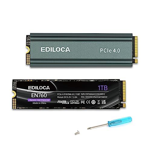 Ediloca EN760 SSD ヒートシンク付き 1TB PCIe Gen4x4 NVMe M.2 2280 PS5動作確認済み 最大読込: 5000MB/s 最大書き：4500MB/s 3D NAND TLC 内蔵SSD ダイナミック SLC キャッ★m