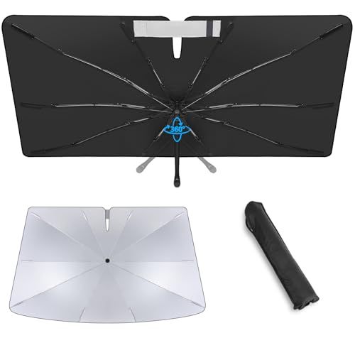 ホンダ との互換性あり フリード GB5/6/7/8 傘型 専用フロントサンシェード 10本骨 ガラス繊維 360°回転可能 傘柄が曲がる パラソル 専用設計 UVカット 日焼け防止 劣化防止 収納バッグで 簡単に取り付け (2016年9月- 9d4a5443
