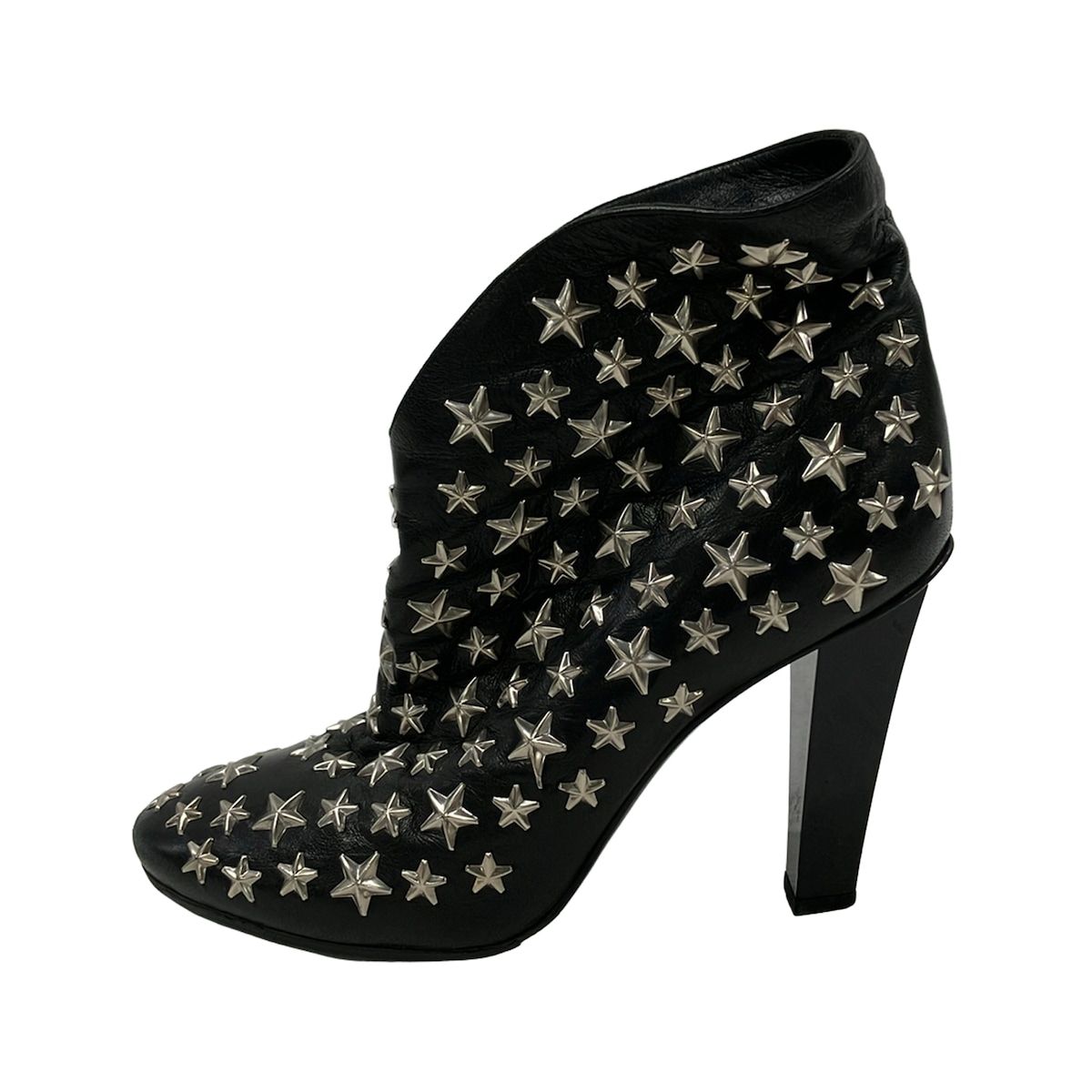 JIMMY CHOO(ジミーチュウ) ブーティ 37 レディース - 黒×シルバー スター(星)/スタッズ/アウトソール張替済 レザー 9,086円