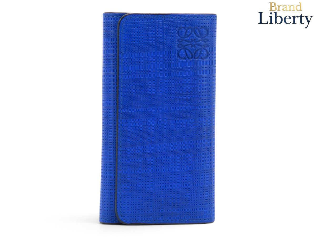 【新品同様】ロエベ LOEWE アナグラム 6連 キーケース キーリング キーホルダー エレクトリックブルー テクスチャードカーフレザー 101.88.K92