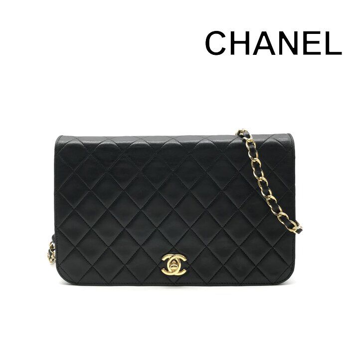 美品 CHANEL シャネル ココマーク チェーン ショルダー バッグ ターンロック フルフラップ ラムスキン 肩掛け ブラック レディース a13401