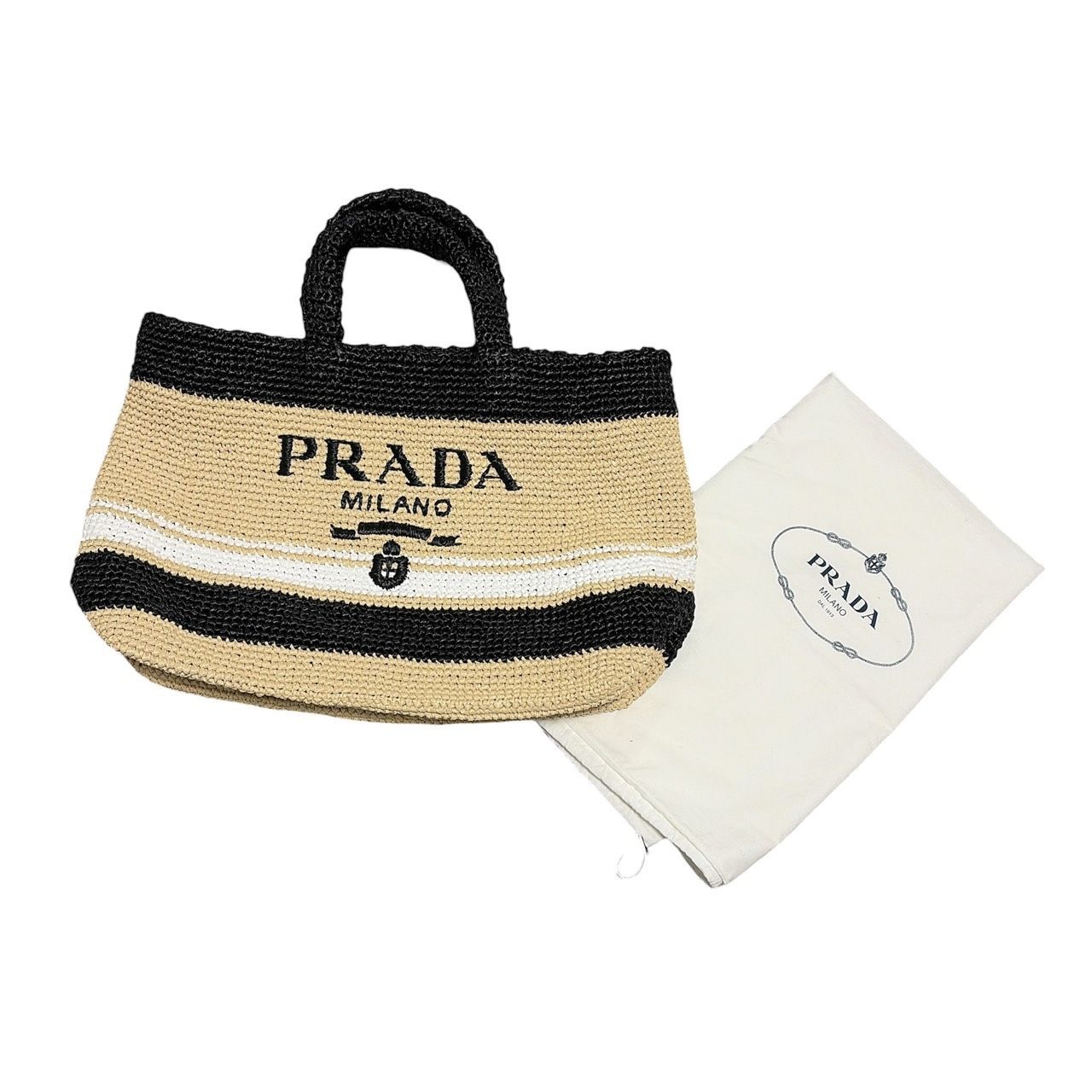 6476 PRADA プラダ ラフィア カゴバッグ トートーバッグ ロゴバッグ 