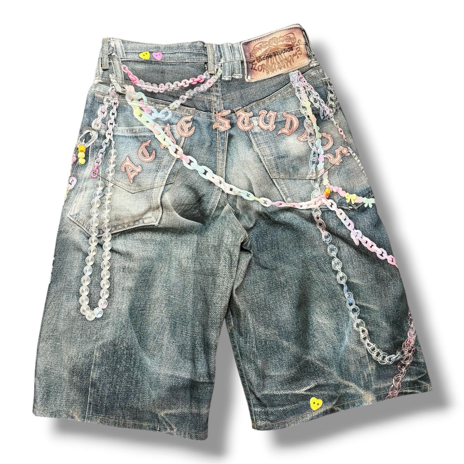 ACNE STUDIOS トロンプルイユ ハーフデニムパンツ チェーン装飾