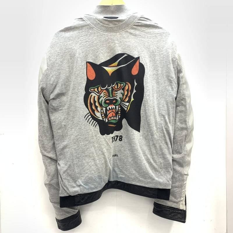 中古】DIESEL パンチングレザージャケット 虎プリント サイズXL