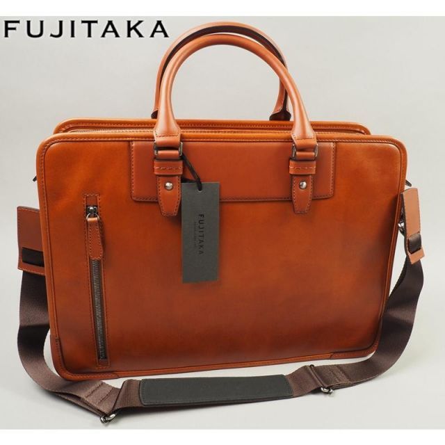 新品定価9.6万円 FUJITAKA フジタカ イケテイ 日本製 レザー ダブルルーム ビジネスバッグ ブリーフケース A4 2WAY キャメル 610502
