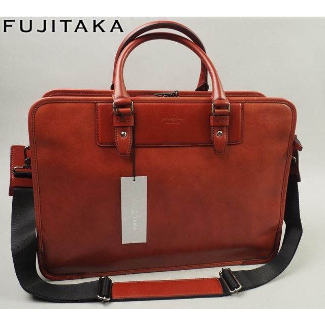 新品定価9.6万円 FUJITAKA フジタカ イケテイ 日本製 レザー ダブルルーム ビジネスバッグ ブリーフケース A4 2WAY 赤 610502