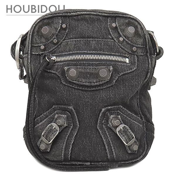 バレンシアガ BALENCIAGA ショルダーバッグ ル カゴール デニム ブラック シルバー金具 黒 デニム 719065【中古】