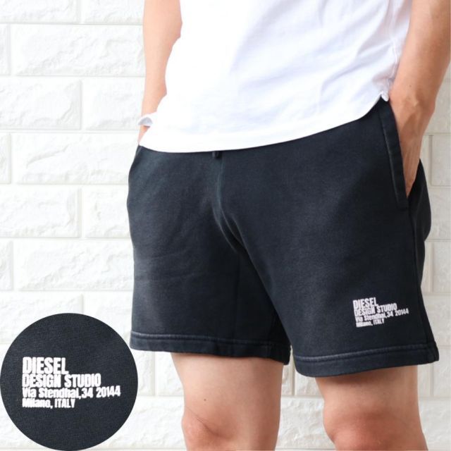 【並行輸入品】ディーゼル スウェットショートパンツ メンズ ブラック 黒 短パン DIESEL P-STELT-N1 ロゴ A129230JPAB