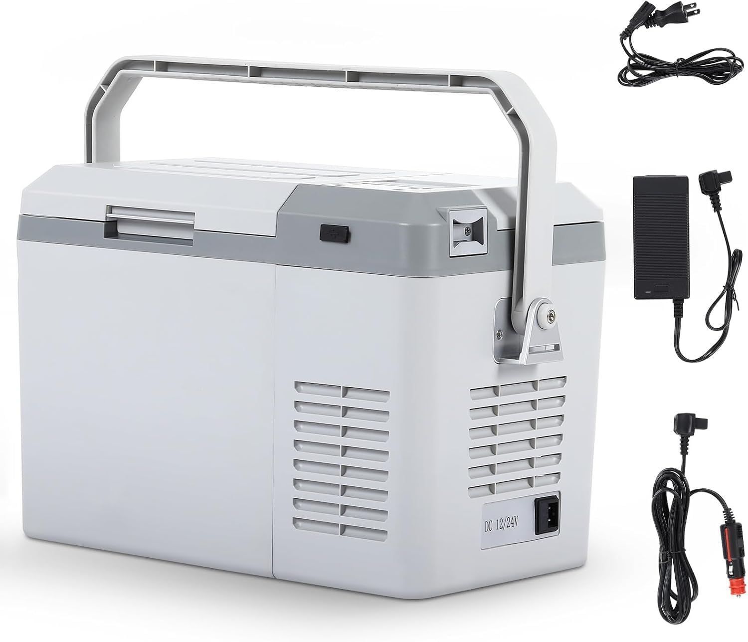 車載冷蔵庫 9L ポータブル冷蔵庫 4Way電源対応 バッテリー内蔵可能 -20℃～20℃ 急速冷凍 DC12V/24V AC100V 低電圧保護 小型 静音 車載家庭両用 車中泊 庫内灯付き アウトドア LZ-9L