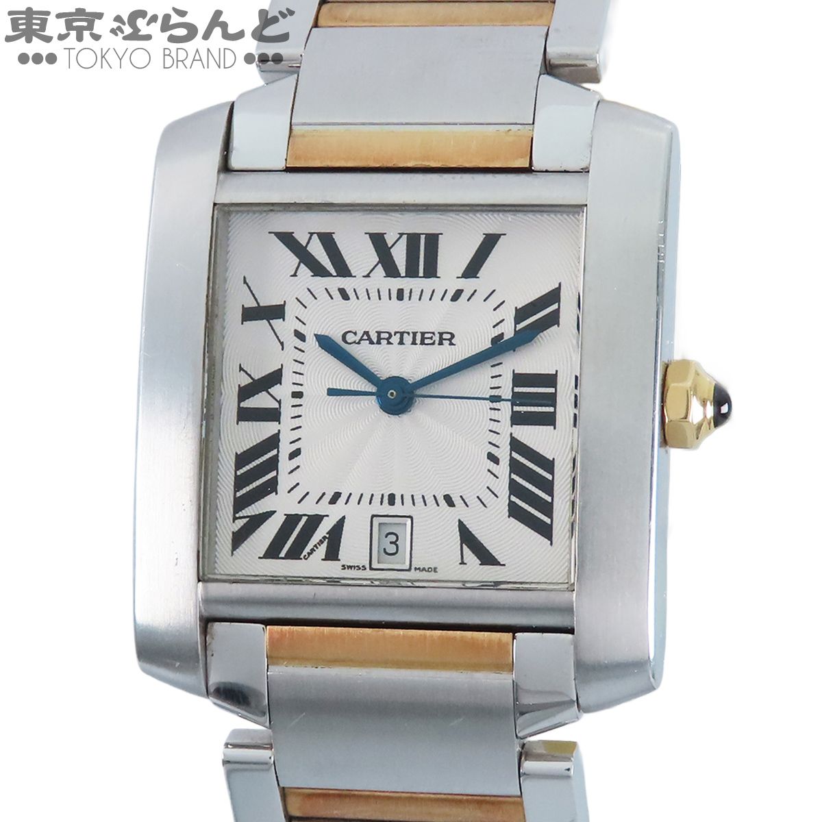 カルティエ CARTIER タンクフランセーズLM W51005Q4 シルバー SS YG デイト コンビ 箱付 腕時計 メンズ 自動巻 101882394