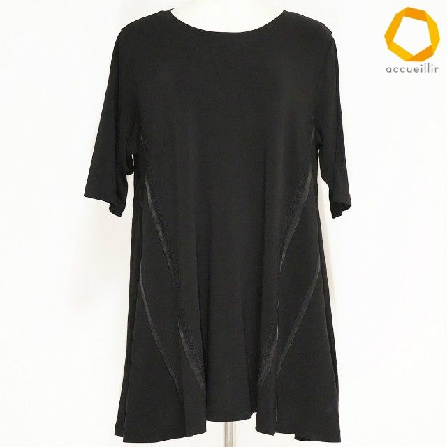 #snc トクコ TOKUKO カットソー 9 黒 チュニック ロング 半袖 レース レディース [1009634]
