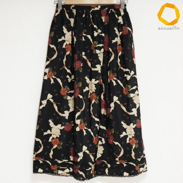 #anc ピンクハウス PINKHOUSE スカート 黒 アイボリー オレンジ 赤 花柄 リボン レース ロング レディース [1024441]