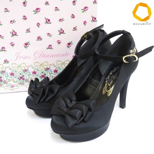 Jesus Diamante 黒 リボンパールミュール as ジーザスディアマンテ JESUS DIAMANTE パンプス SS 黒 ロココLady 3