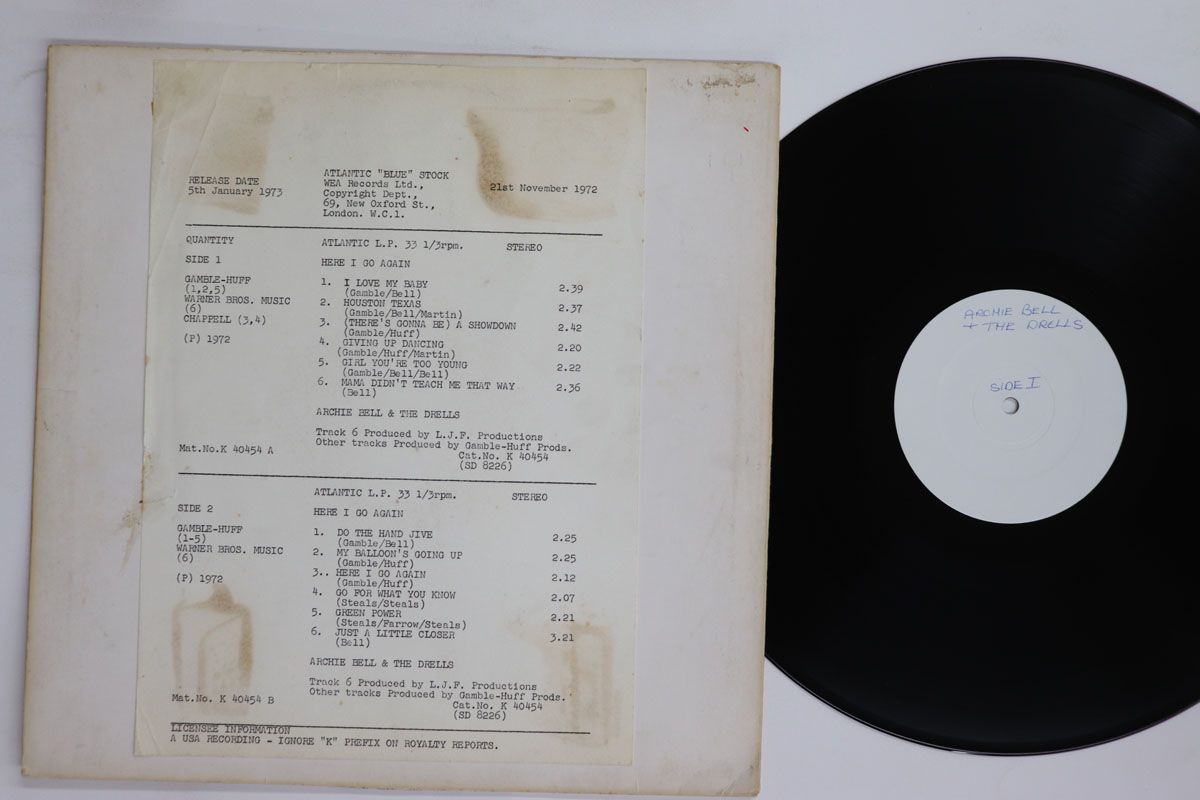 LP Archie Bell & The Drells Here I Go Again K40454 ATLANTIC プロモ /00260
