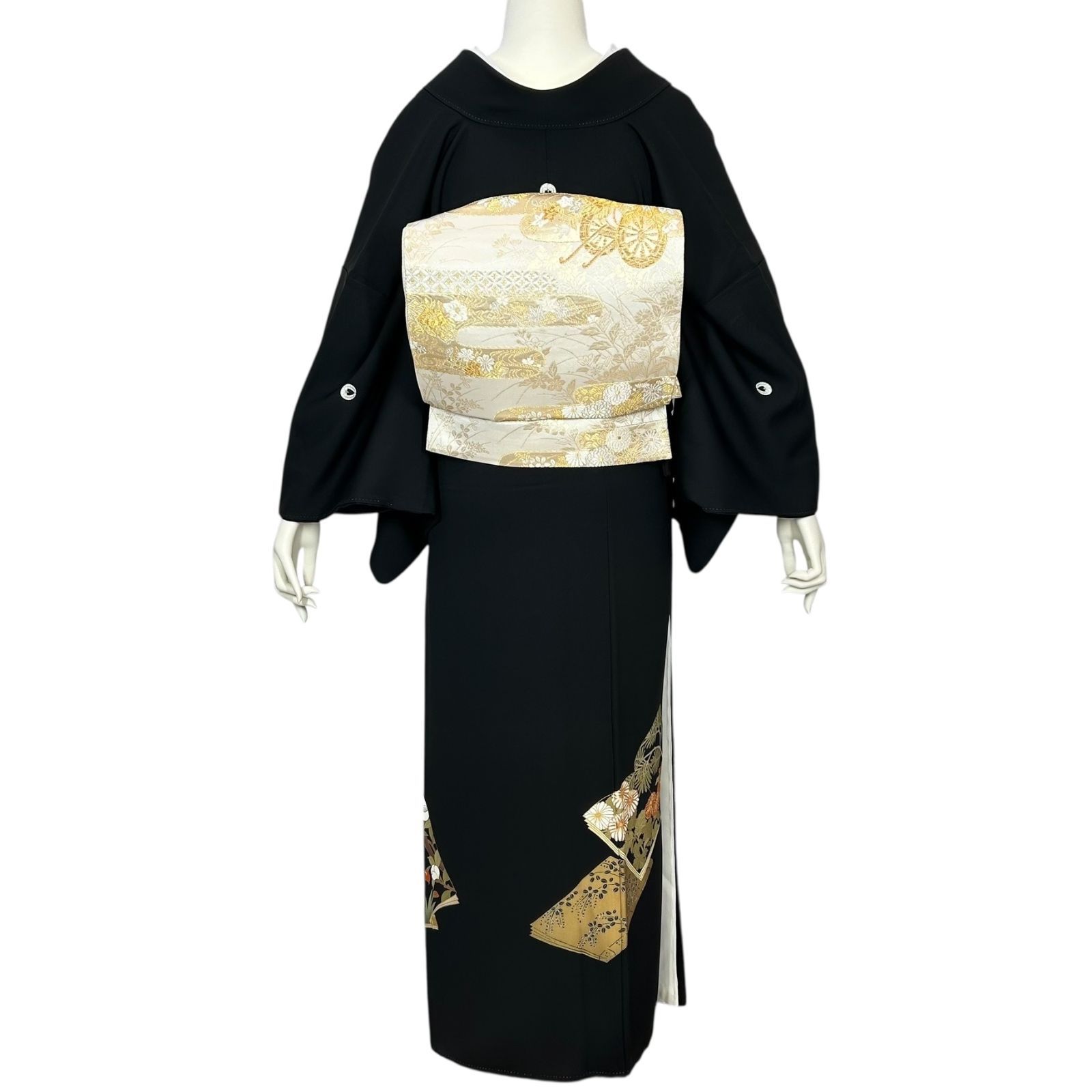 豪華5点セット】黒留袖 袋帯 帯揚げ 帯締め 扇子 フルセット 比翼