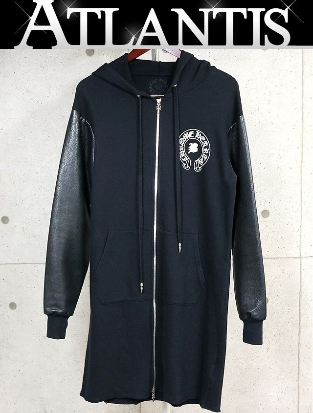 CHROME HEARTS 銀座店 クロムハーツ ベラハディット ロング レザー切り替え パーカー メンズ size:XS 黒 10394