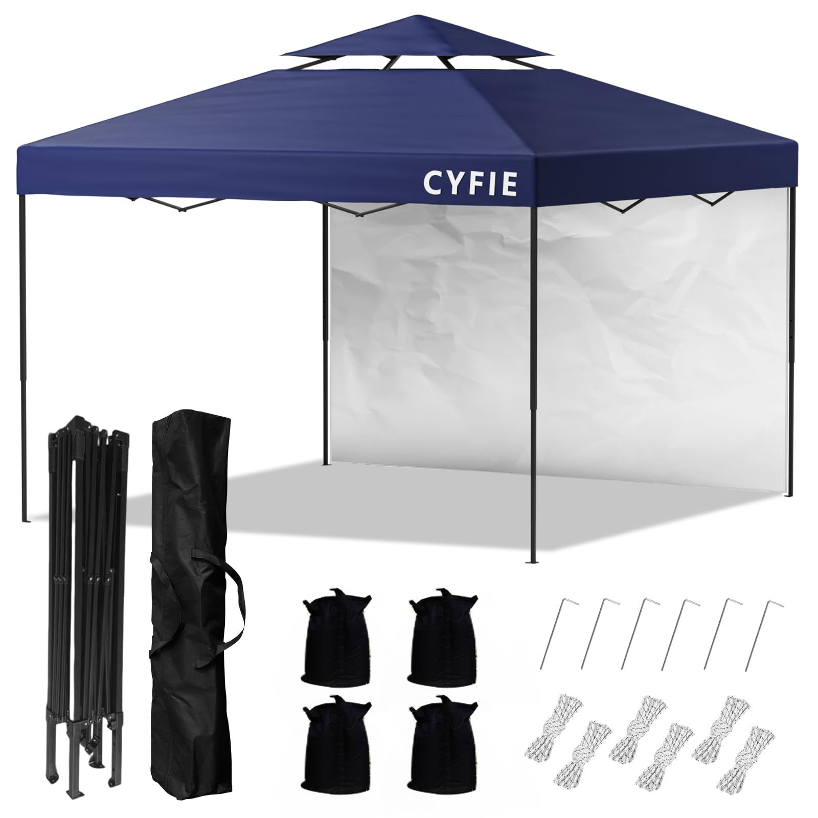 CYFIE タープテント 3mx3m サイドシート1枚付 ワンタッチタープ 風抜けベンチレーター付 テント ワンタッチ 高さ3段階調節 13,260円