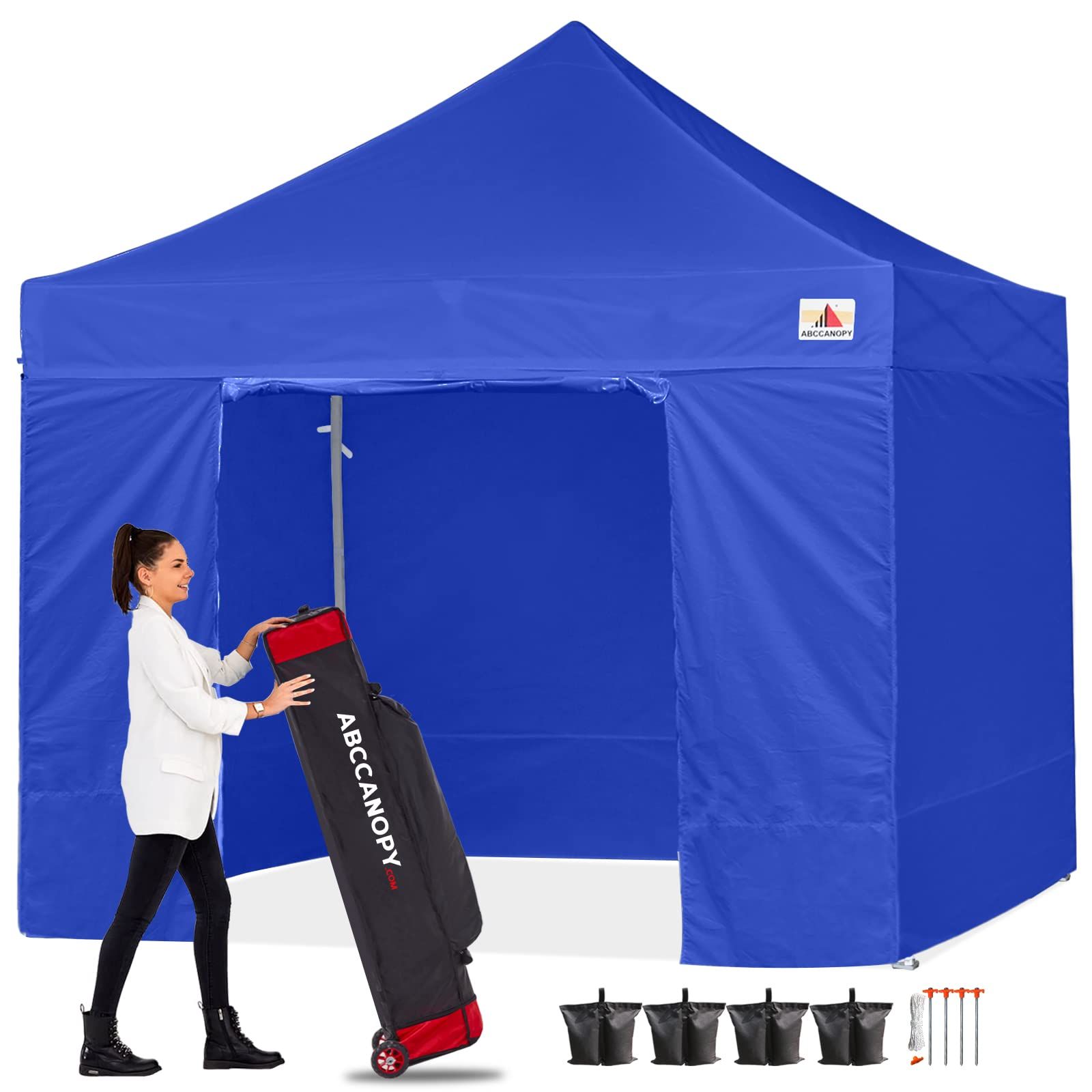 ABCCANOPY 【在庫一掃】 タープテント 3mx3m 2.5mx2.5m 横幕4枚（サイドシート3枚 ドアシート1枚付き） 大型テント 6-8人用 タープ テント 日除け タープ 遮光 遮熱 ワンタッチテント てんと テントタープ 3段階調節 丈夫 スチ