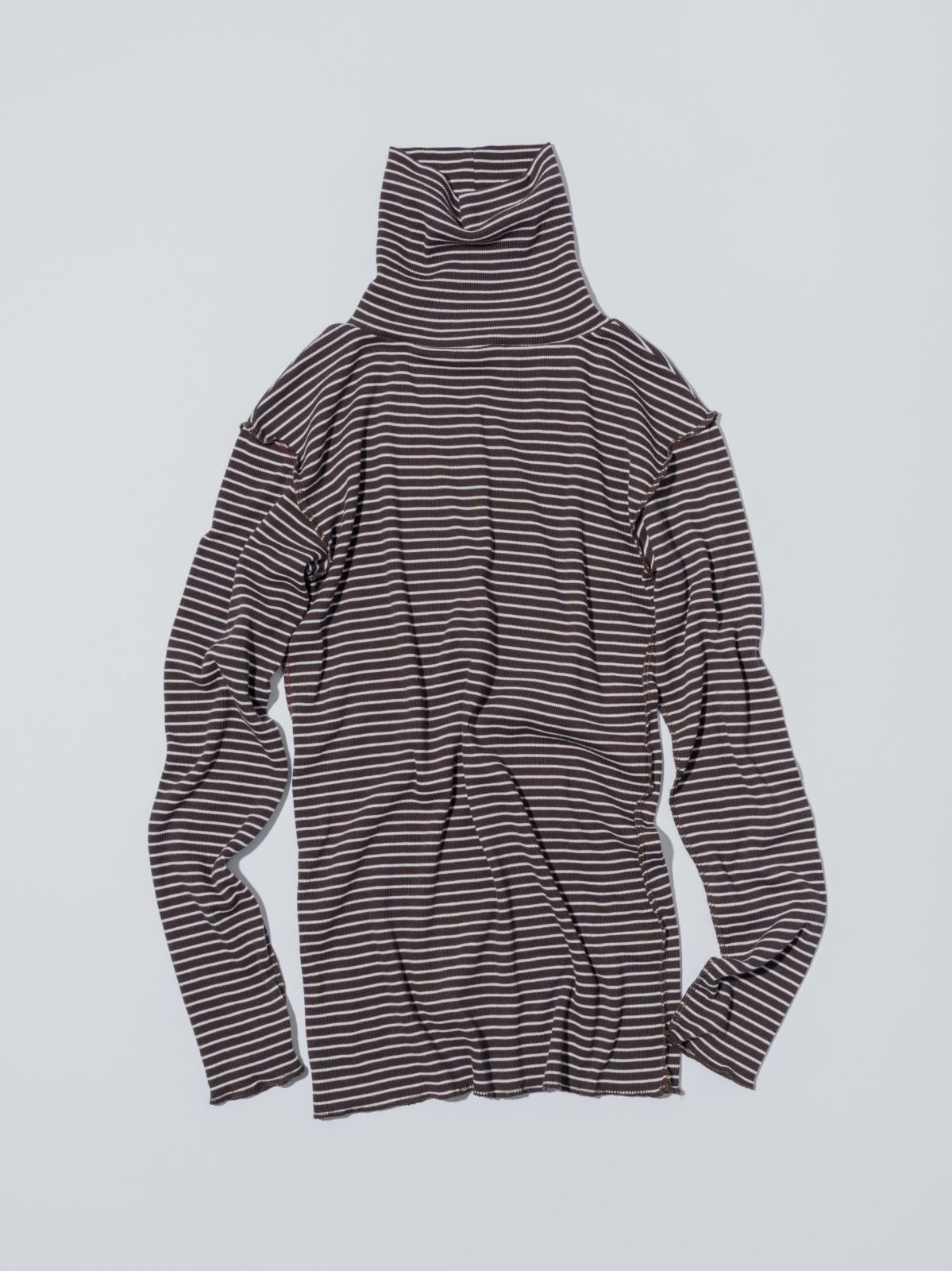 8月下旬発送予定 MEYAME メヤメ BORDER SOFT RIB TURTLENECK MEY-2501 BROWN*PINK ボーダーリブタートルネック