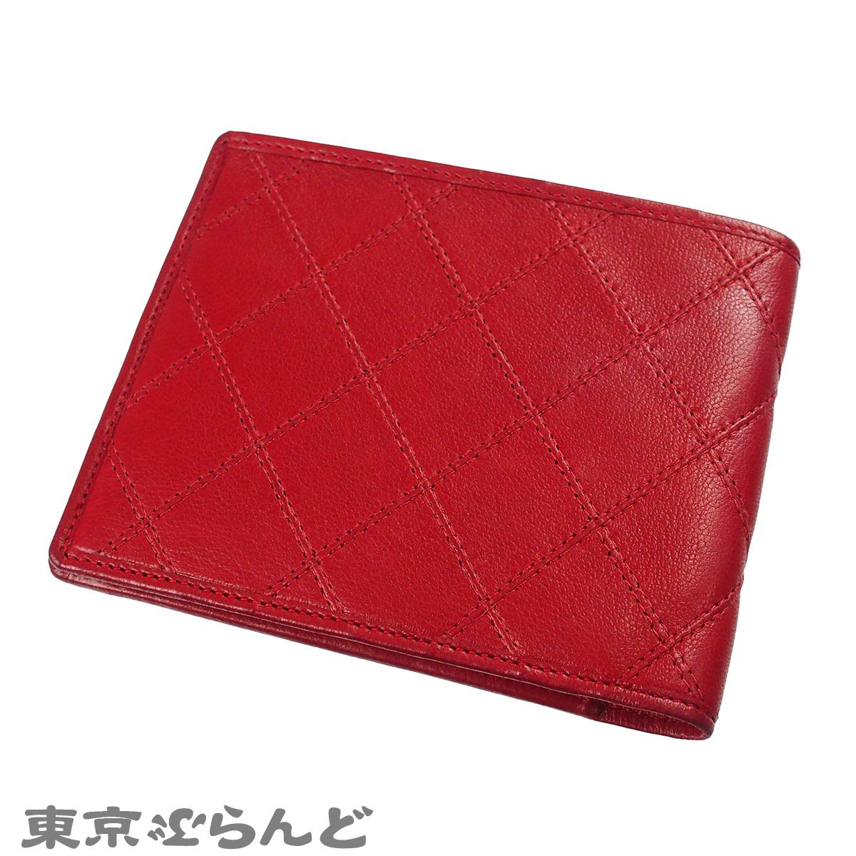 シャネル CHANEL ビコローレ レッド レザー 札入れ ココマーク 0番台