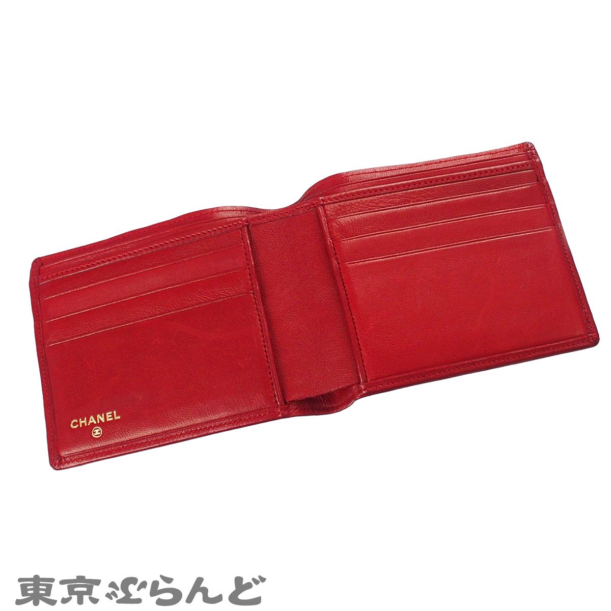 シャネル CHANEL ビコローレ レッド レザー 札入れ ココマーク 0番台