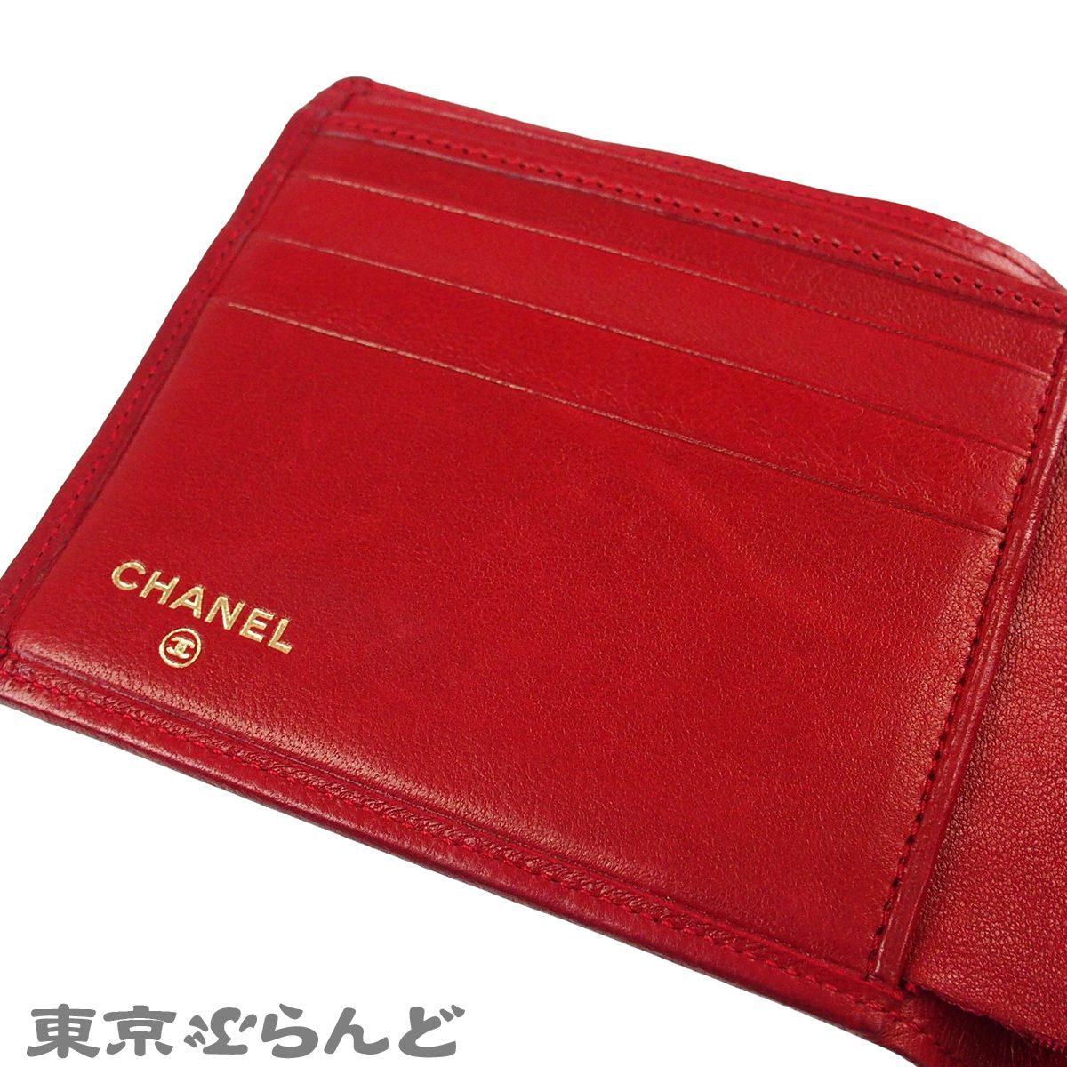 シャネル CHANEL ビコローレ レッド レザー 札入れ ココマーク 0番台