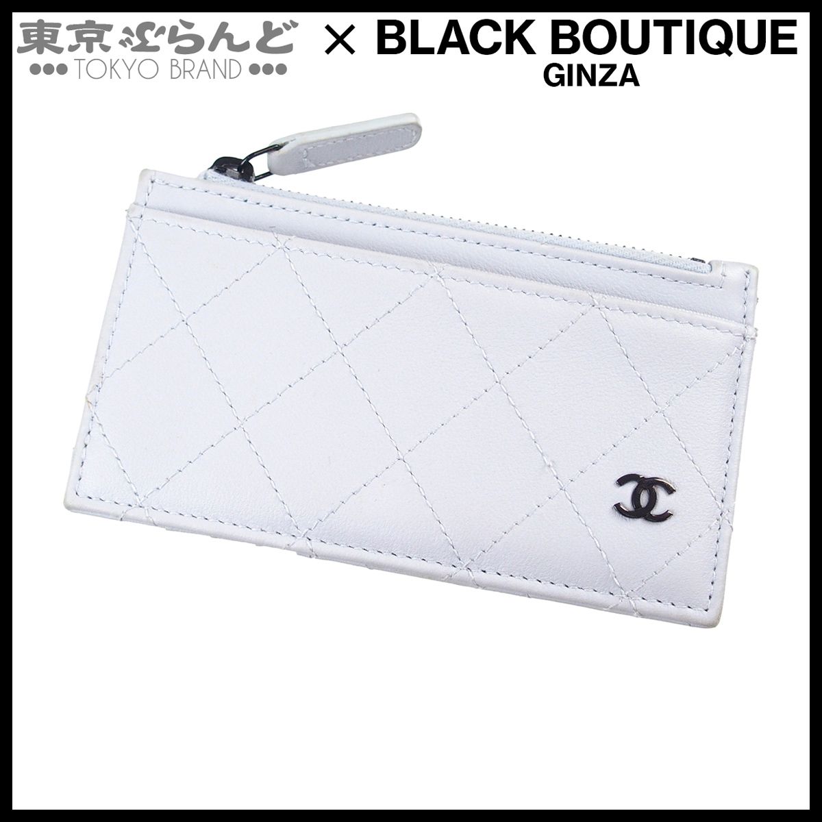 シャネル CHANEL フラグメントケース ライトグレー レザー カード