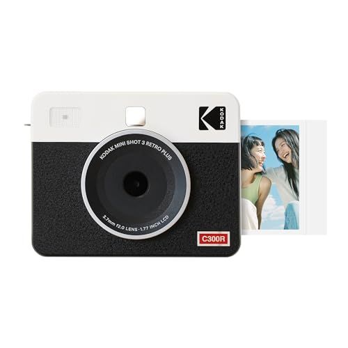 KODAK Mini Shot 3 Retro インスタントカメラ (7.6×7.6cm) 4PASS 8枚入り ホワイト | Bluetooth対応、iPhone・Android対応、1300万画素、プリント前プレビュー機能、ラミネート加工、防水、防指紋★m