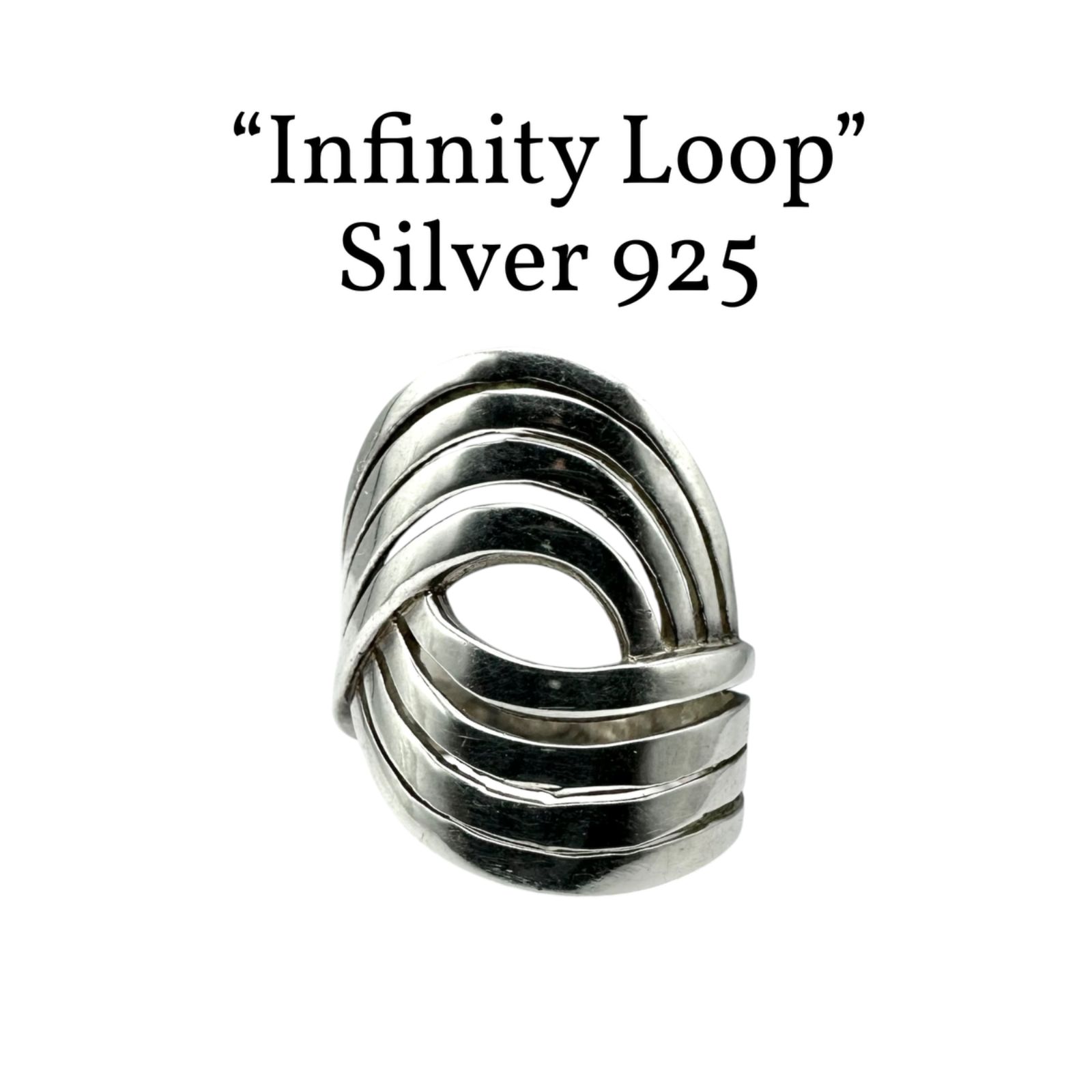 【曲線が織りなす】 インフィニティループ Silver 925 刻印 90s Vintage Design Ring シルバー ヴィンテージ デザイン リング 15号 アートピース モード クラシック 一点もの
