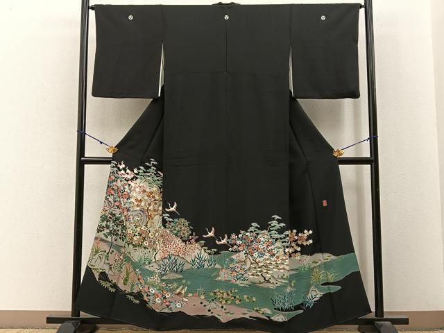 平和屋着物○豪華黒留袖 友禅 作家物 飛鶴松梅文 正絹 逸品