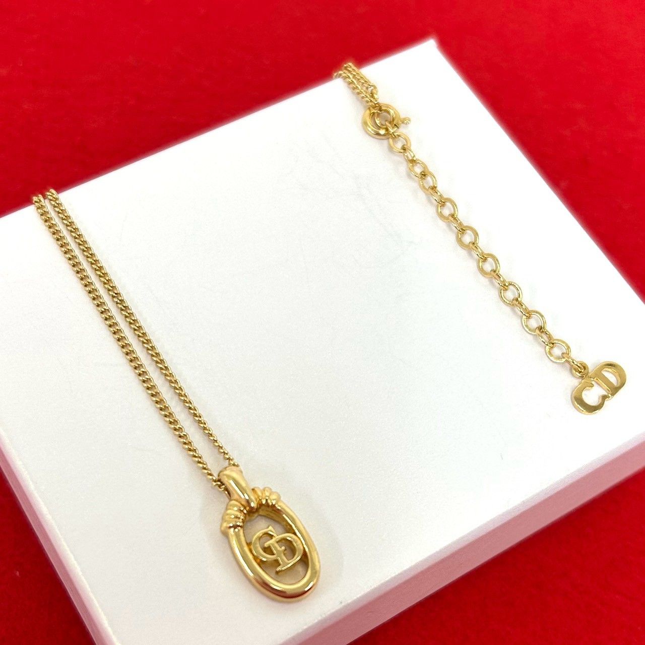 極 美品 Christian Dior クリスチャン ディオール ヴィンテージ CD ロゴ ネックレス GP アクセサリー ゴールド 454-3