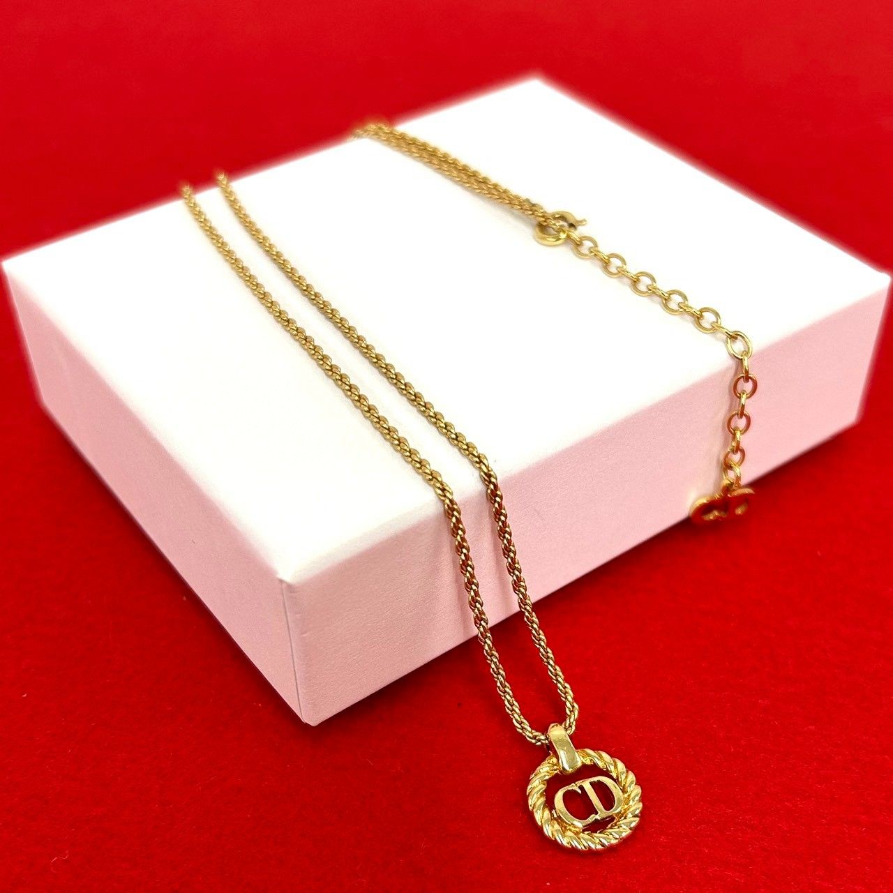 極 美品 Christian Dior クリスチャン ディオール ヴィンテージ CD ロゴ ネックレス GP アクセサリー ゴールド 455-8