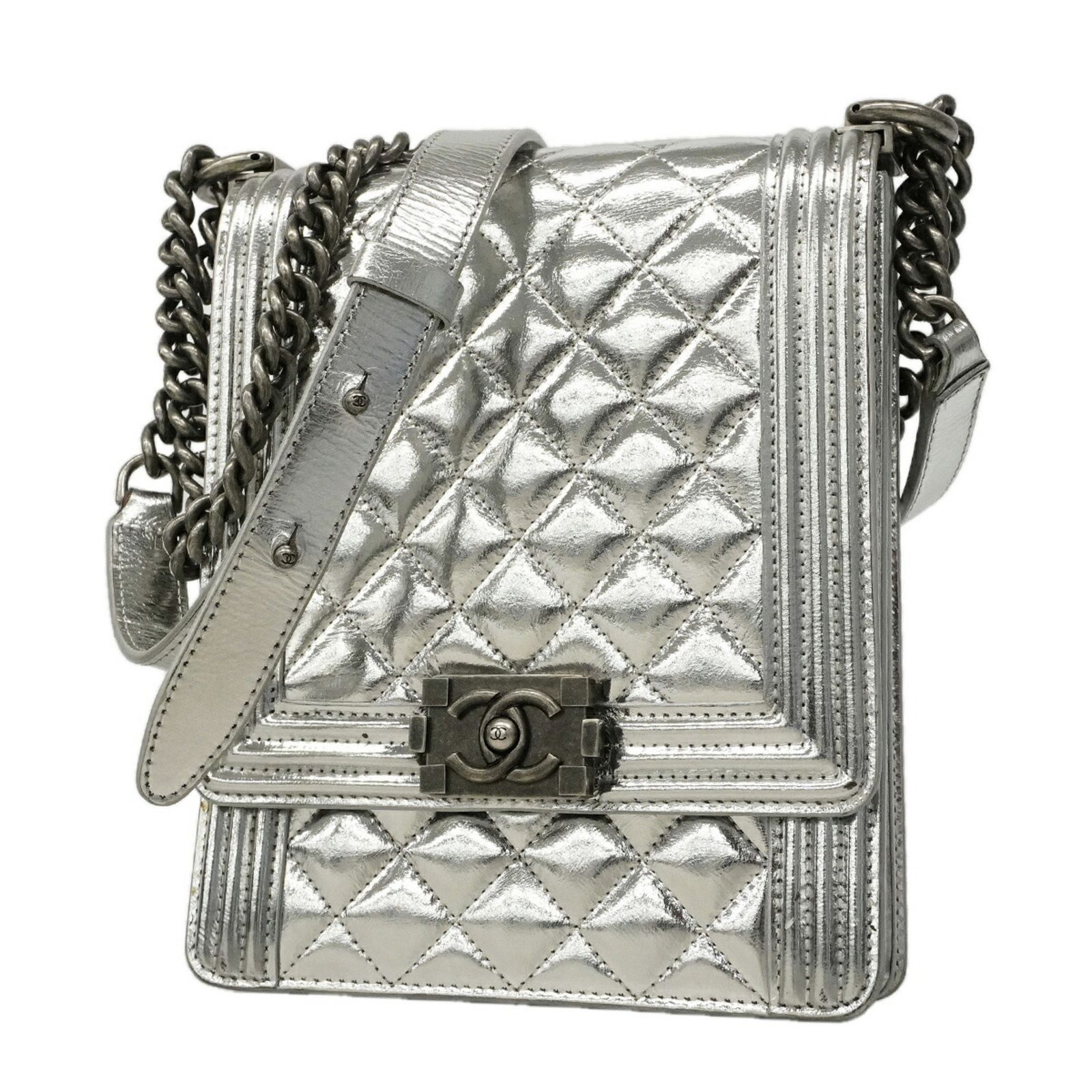 シャネル(Chanel) シャネル ショルダーバッグ ボーイシャネル チェーンショルダー ゴート シルバー レディース
