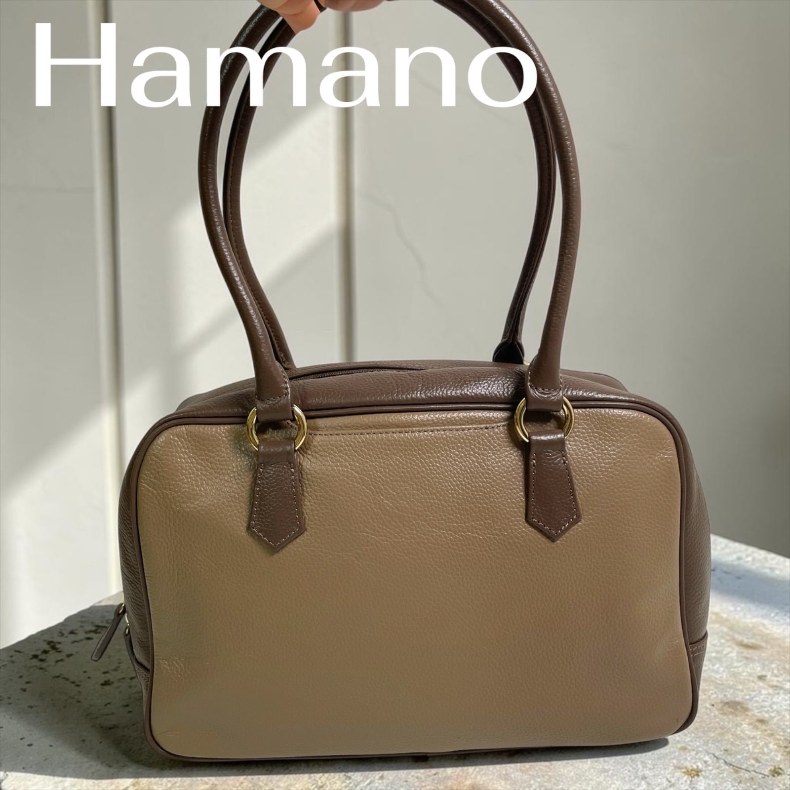 美品　Hamano 濱野皮革工藝 ハンドバッグ バイカラー レザー ショルダーバッグ
