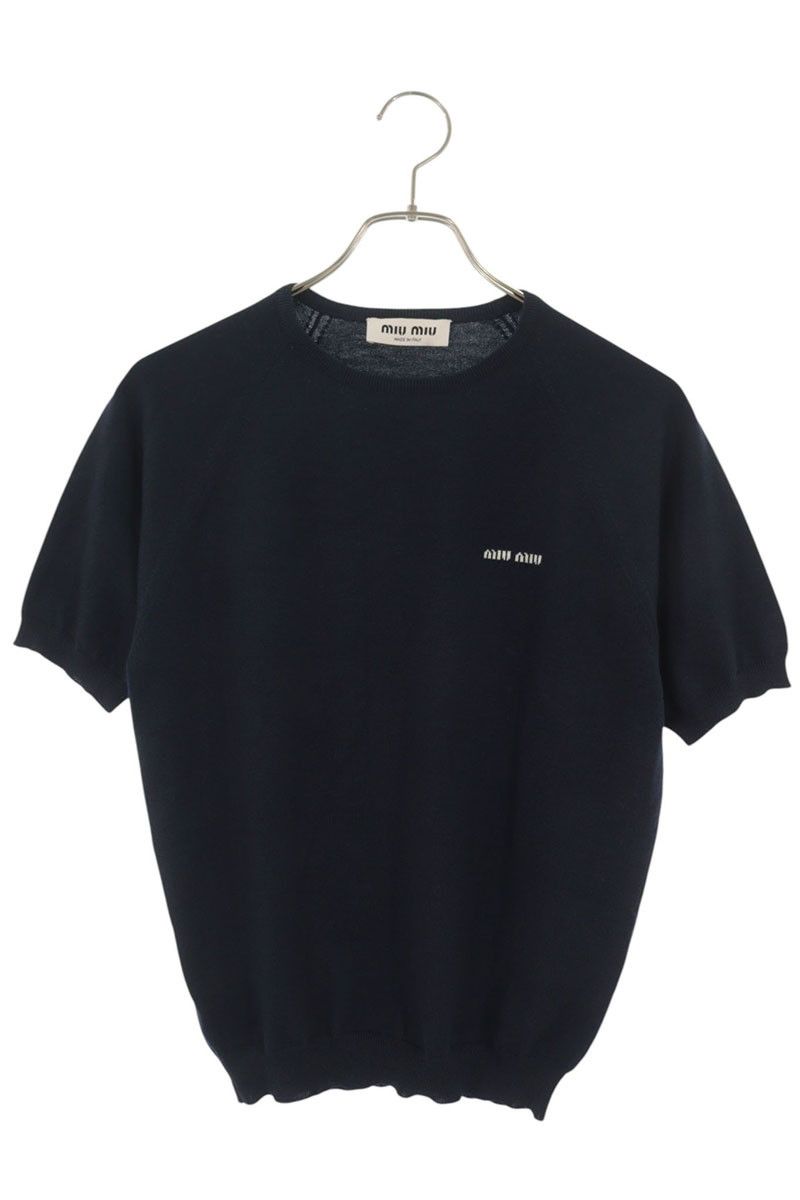 ミュウミュウ 25SS MMLA63 S000 16WJ ロゴ半袖ウールクルーネックニット レディース 42