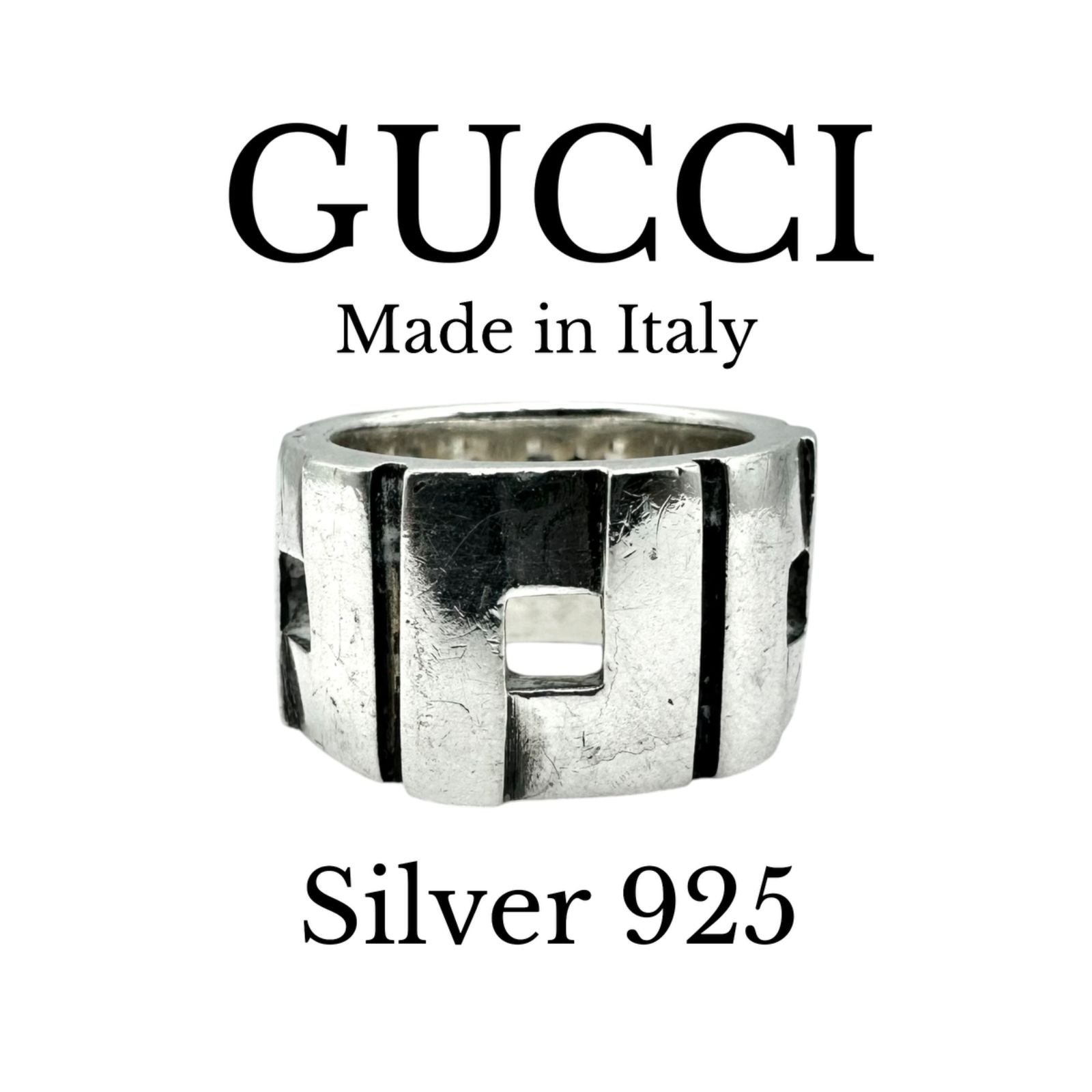 【MADE IN ITALY】 GUCCI モダニスト Silver 925 刻印 Design Ring シルバー ヴィンテージ デザイン リング 13号 ワイド クラシック 重厚 ピンキー ユニセックス