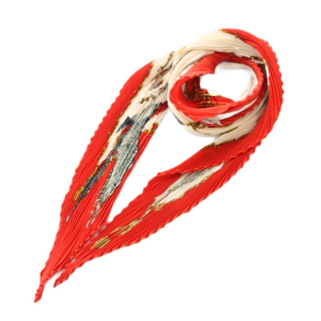 エルメス HERMES ラタム LATHAM カレ プリーツスカーフ 総柄 絹 シルク 赤 レッド 白 ホワイト /YT ■OH 21,939円