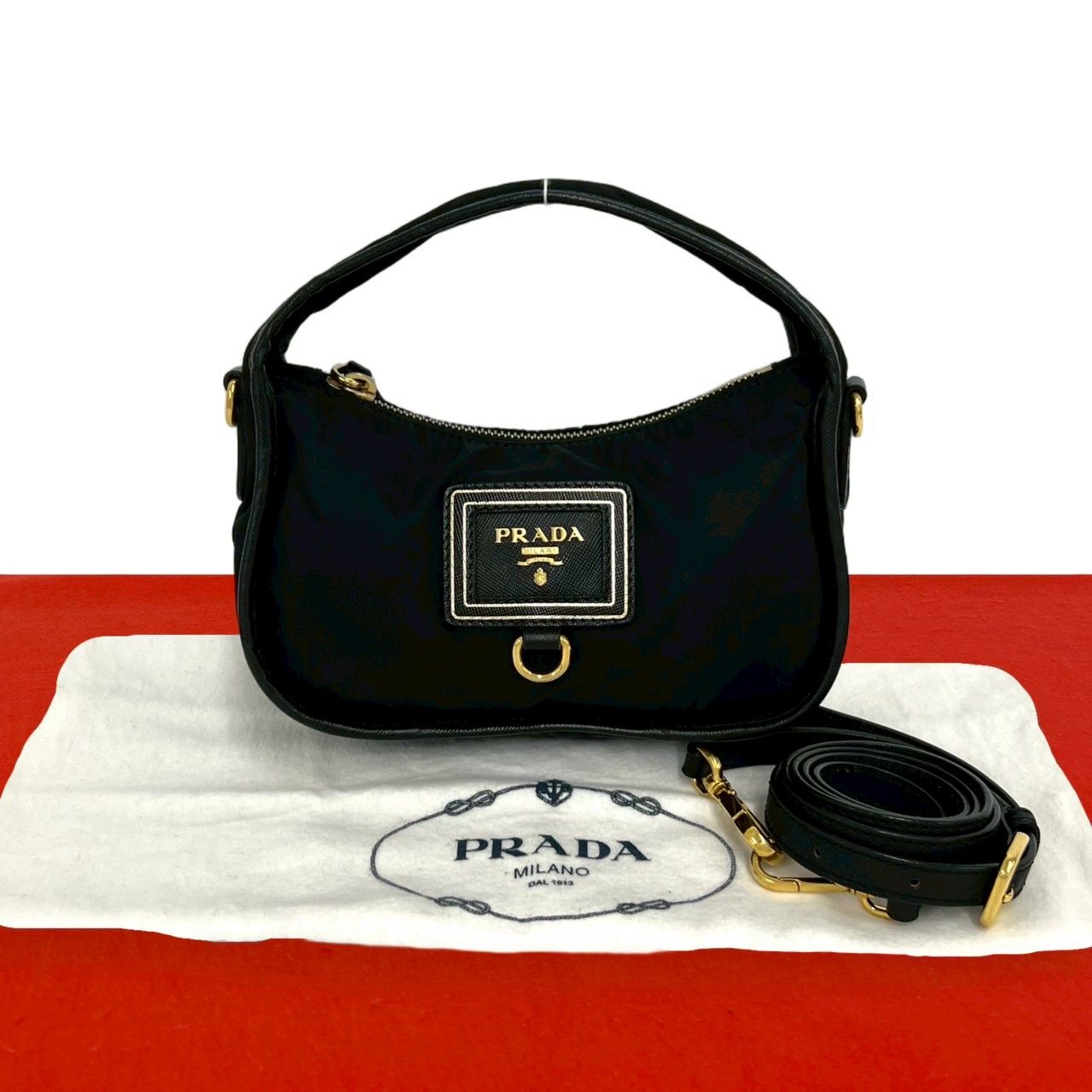 極 美品 保存袋付 PRADA プラダ ロゴ 金具 テスート ナイロン レザー