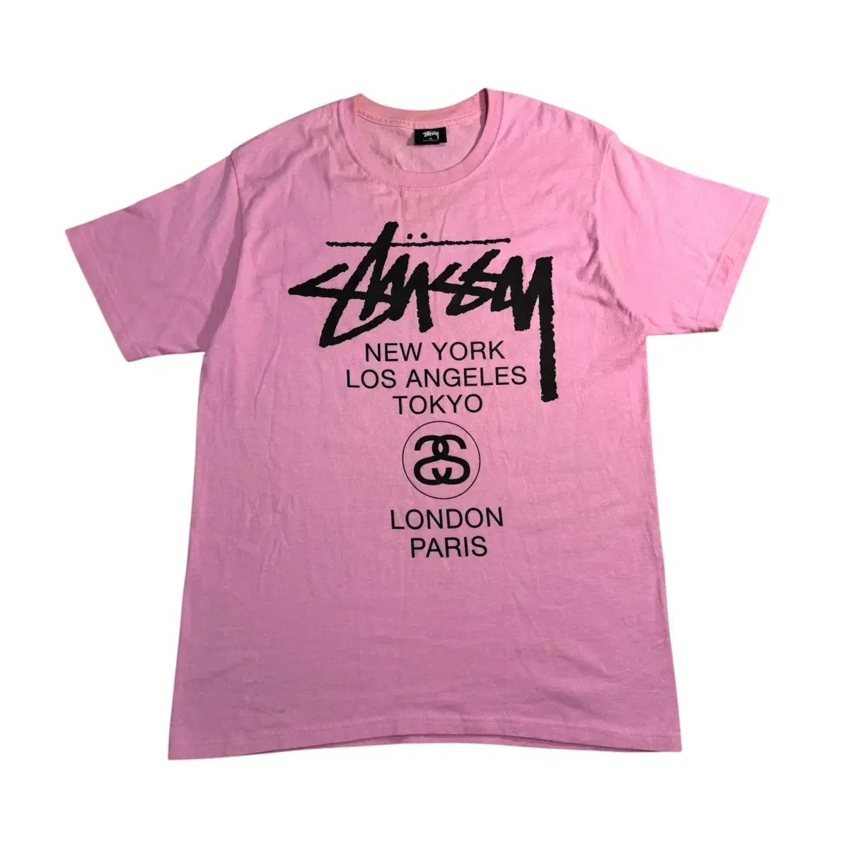 STUSSY ワールドツアー ピンク BIGロゴ 半袖 Tシャツ