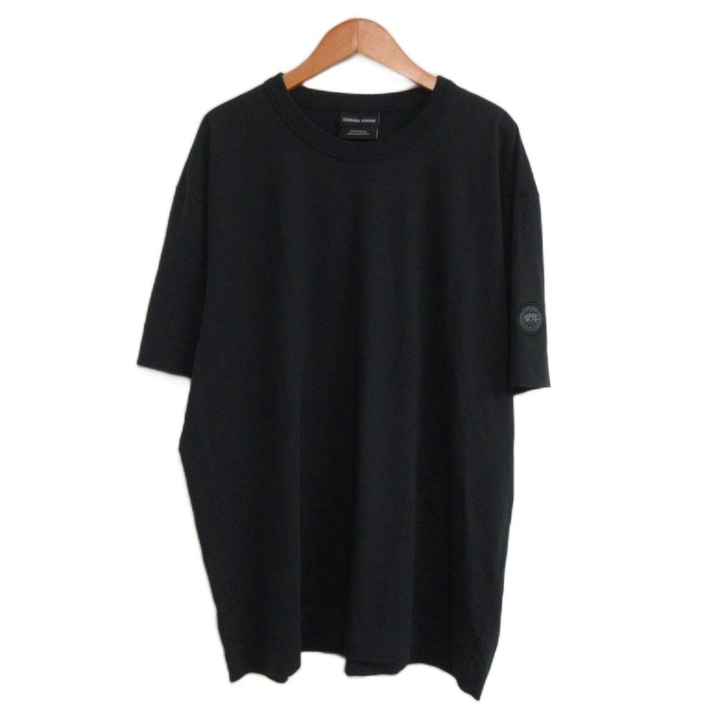 カナダグース CANADA GOOSE 美品 Gladstone Relaxed T-Shirt Tシャツ カットソー 半袖 ワッペン 無地 MM 黒 ブラック ■MNK10