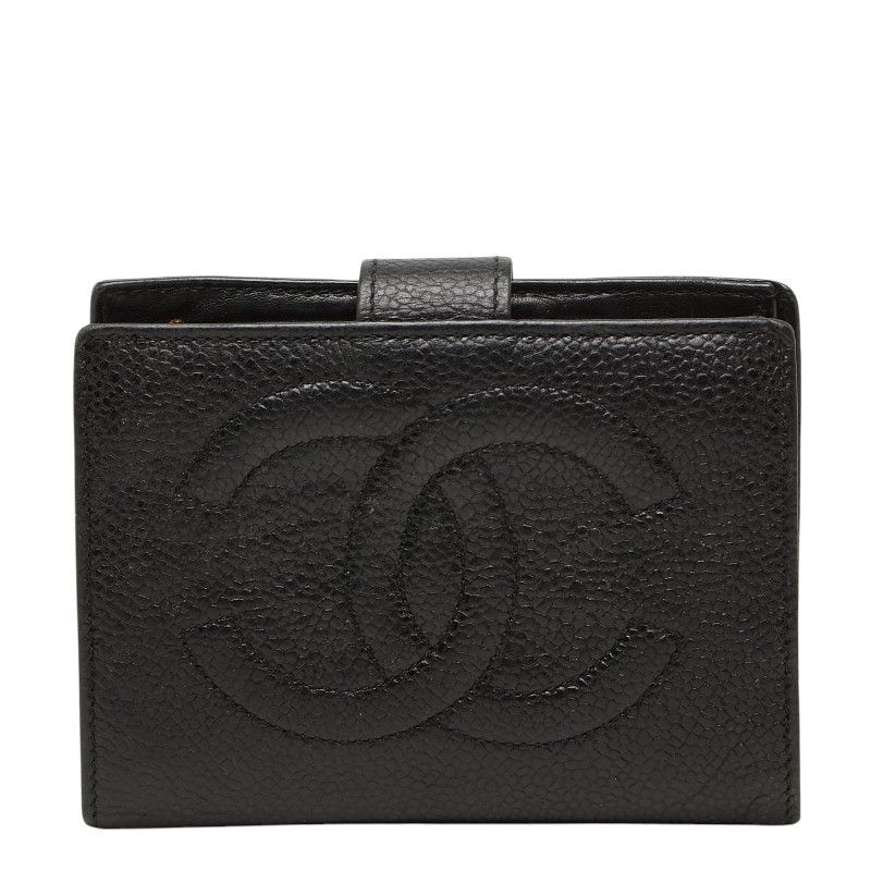 シャネル ココマーク 二つ折り財布 がま口 小銭入れ ブラック キャビアスキン レディース CHANEL【1-0277689】 23,288円