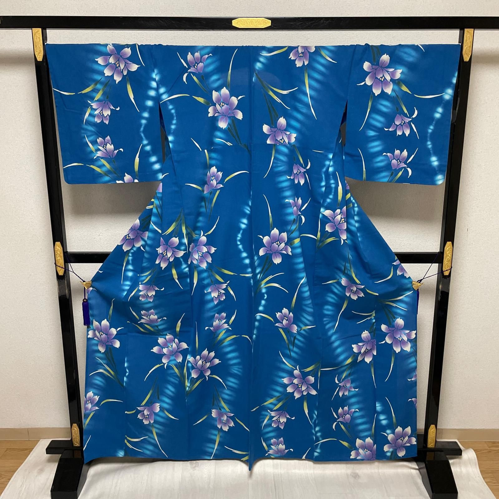 浴衣 裄70 注染染め 暈し染に花模様 着物 綿 X-6039