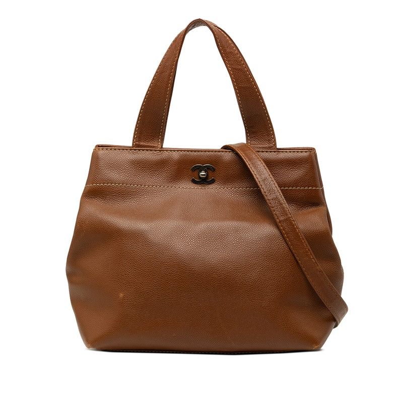 シャネル ココマーク ターンロック ハンドバッグ ショルダーバッグ 2WAY ブラウン キャビアスキン レディース CHANEL【234-81358】